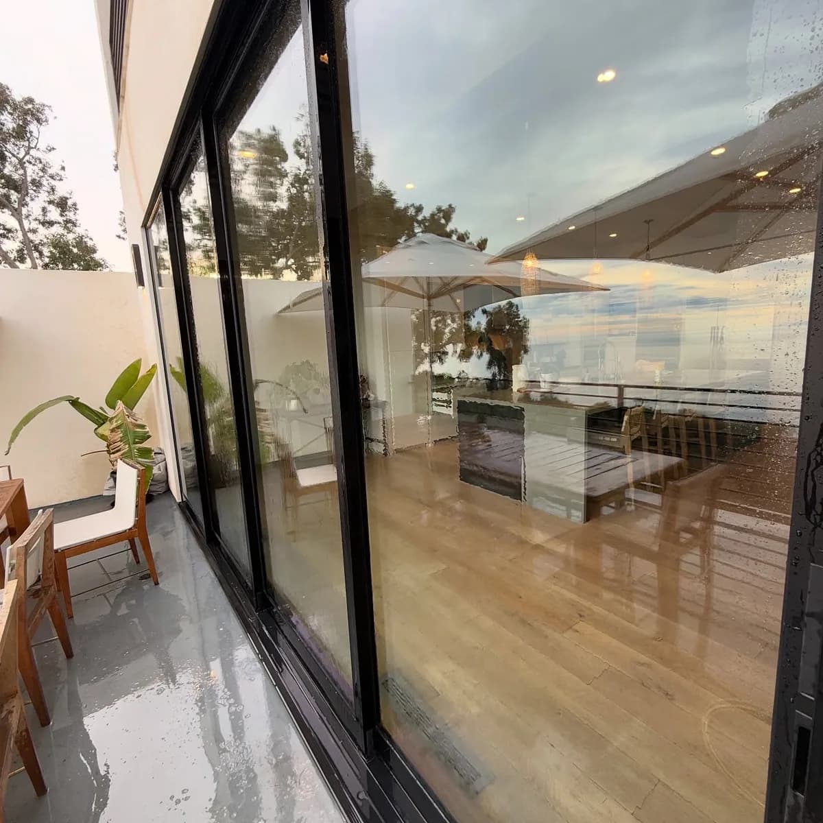 Glass doors overlooking the Pacific